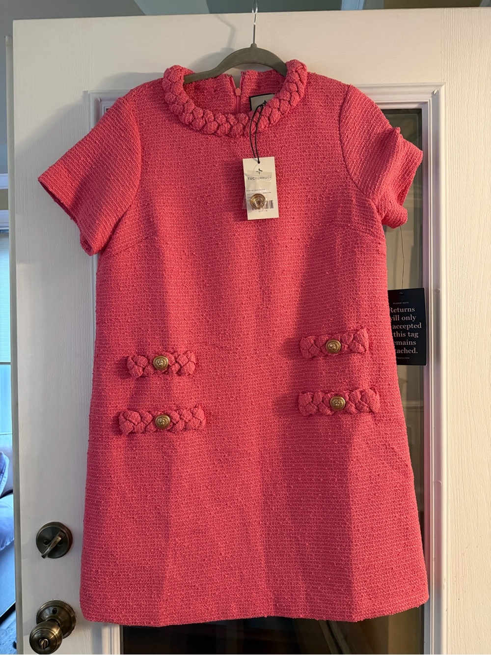 Tuckernuck Coral Pink Tweed Dress with Braided Trim - Picture 1 of 1